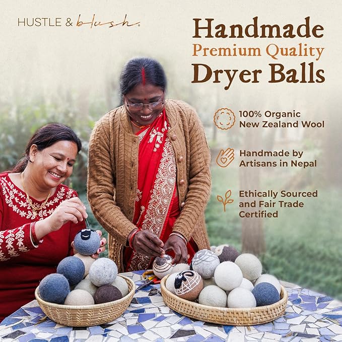 Fluff Ewes Wool Dryer Balls 6 Pack Premium New Zealand Wool Laundry Balls for Dryer, No Static Dryer Balls Laundry Reusable, XL Wool Dryer Balls Cute, Baby Dryer Balls for Dryers - Classic
