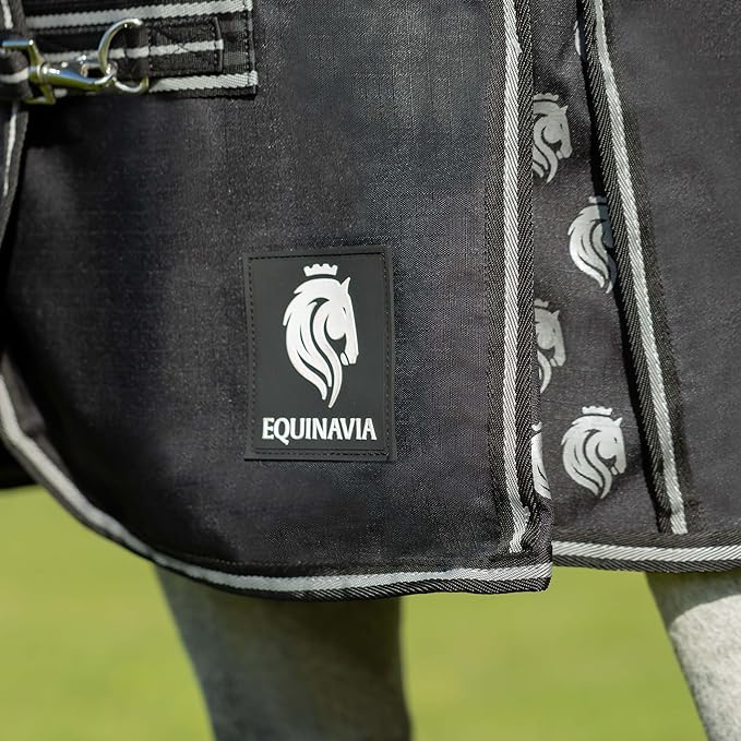Equinavia Norse Lightweight 100g Fill Horse Rain Blanket | Waterproof Turnout Sheet - Black - 66 in - Black - 75 in