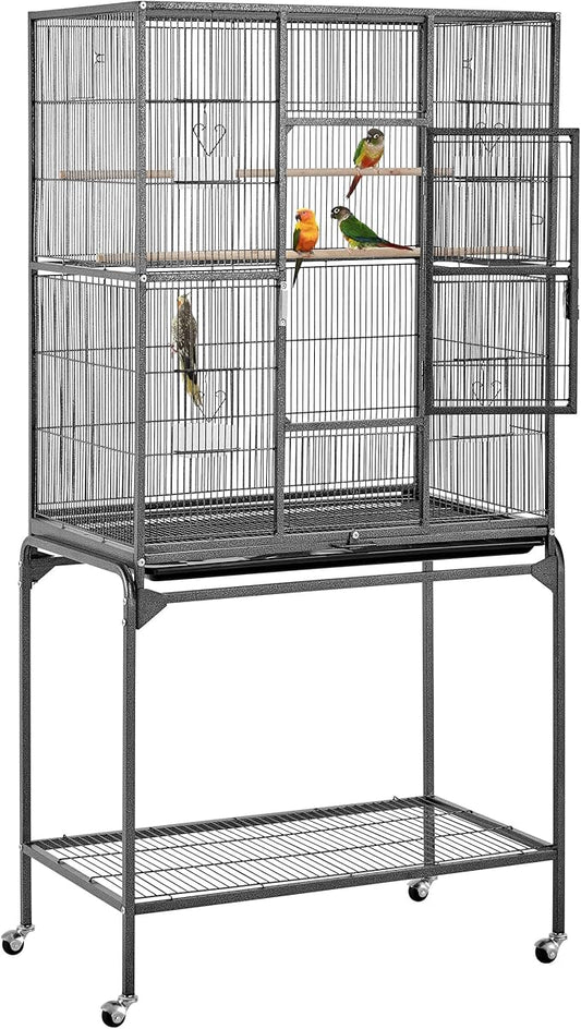 Yaheetech 63-Inch Wrought Iron Rolling Large Bird Cage for African Grey Small Quaker Amazon Parrots Canary Bird Flight Cage