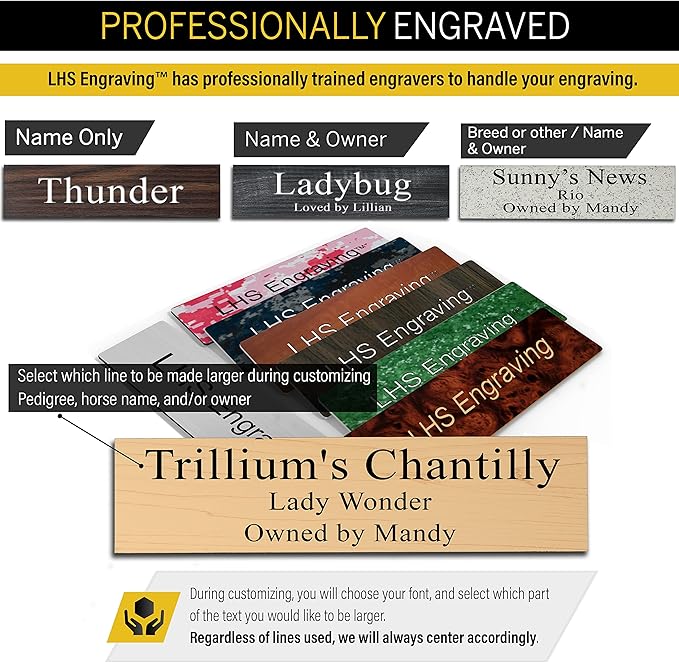 Horse Stall Name Plate, 2x8 Personalized Stall Signs, UV Protected, All Weather Adhesive, Hanging, Mounting or Other, Burgundy Plastic with White Letters - Made in USA - B26