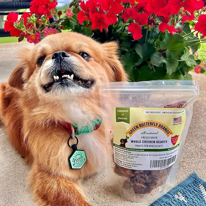 Freeze Dried Chicken Heart Dog Treats Made In USA. All Natural Freeze-Dried Raw Snacks for Dogs and Cats. One Ingredient. High Protein. Heart Health. Irresistible Training Treat
