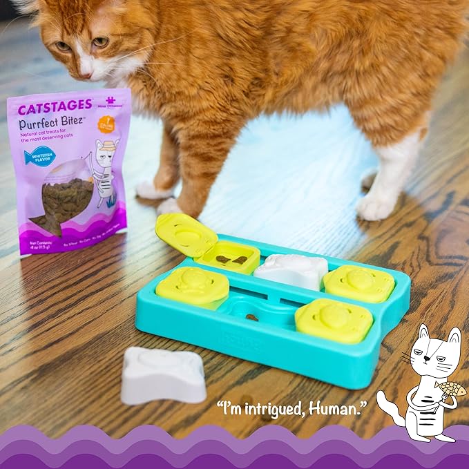 Catstages by Nina Ottosson Purrfect Bitez Natural Crunchy Cat Treats for Puzzles, Toys, Feeders, & Training, USA-Made, Real Whitefish Flavor, 4oz
