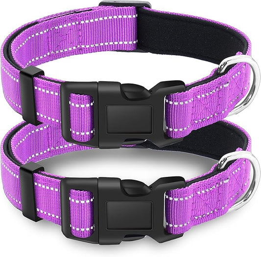 2 Pack Reflective Dog Collar with Safety Locking Buckle, Adjustable Soft Breathable Comfortable Nylon Pet Collar for Small, Medium and Large Dogs, Rosered, S