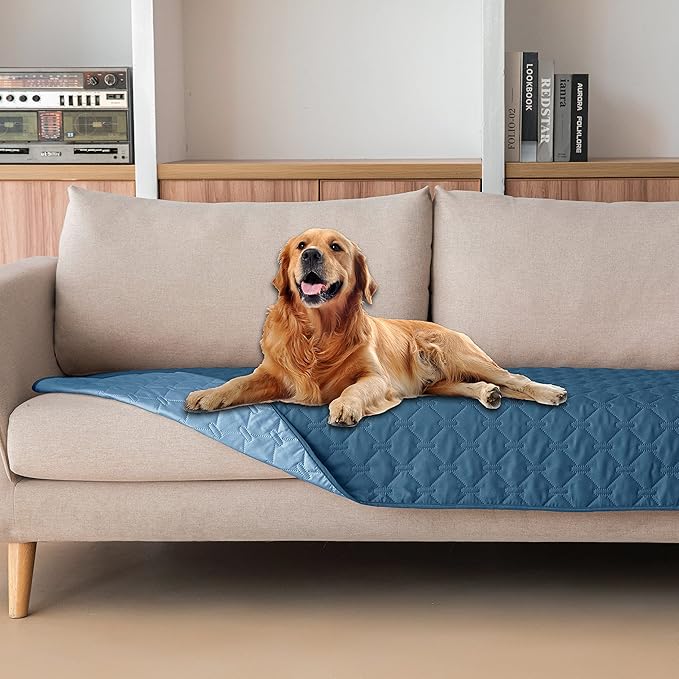 gogobunny 100% Double Sided Waterproof Dog Blanket Soft Pet Bed Cover Reversible Protect Furniture Couch Sofa Car for Puppy Cat Kids (Dark Blue/Light Blue, 30x80 Inch (Pack of 1))