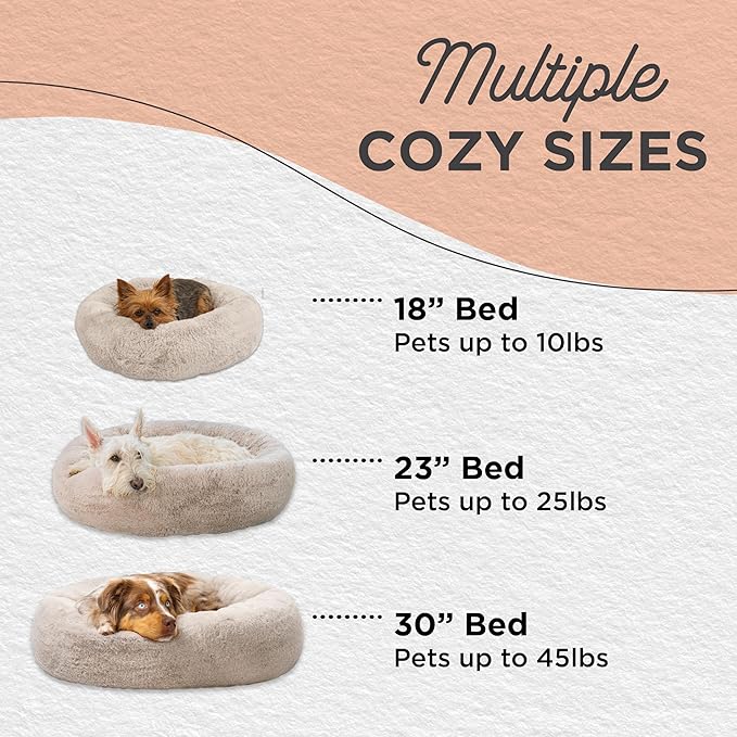 Best Friends by Sheri SnuggleSoft Faux Fur Calming Donut Bed for Dogs, Brown, Small, 23x23