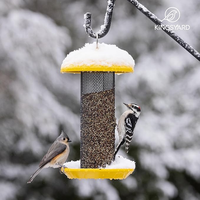 Kingsyard Finch Feeders for Outdoors Hanging, Metal Mesh Tube Bird Feeder for Nyjer/Thistle Seed, 2.5 lbs Large Capacity (Yellow)