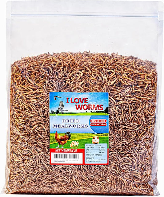 I LOVE WORMS Dried Mealworms (5lb), Wild Bird Food, High-Protein Mealworms for Bluebirds, Chickens, Ducks, Reptile, Tortoise, Amphibian, Lizard