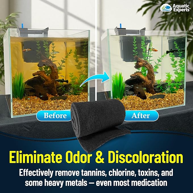 Aquarium Carbon Pad - Cut to Fit Carbon Infused Filter Pad Media for Crystal Clear Fish Tank and Ponds (24 Inch Width, 72 Inch Long)