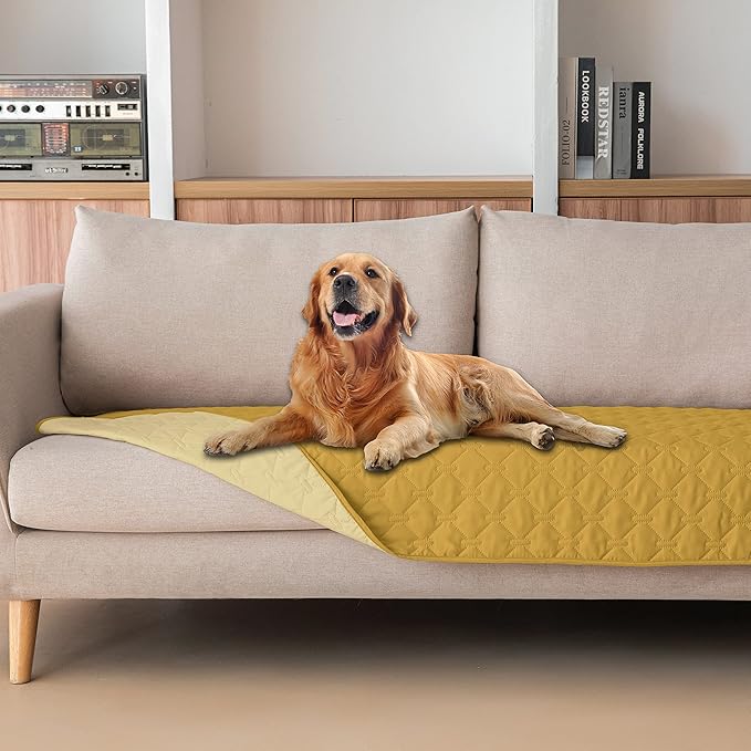 gogobunny 100% Double Sided Waterproof Dog Blanket Soft Pet Bed Cover Reversible Protect Furniture Couch Sofa Car for Puppy Cat Kids (Dark Yellow/Light Yellow, 30x80 Inch (Pack of 1))