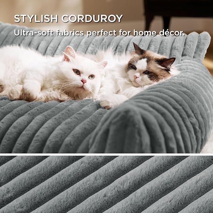 Bedsure Cute Dog Couch for Pets - Fluffy Dog Sofa with Premium Soft Corduroy Fleece, Small Dogs Couch Bed with Washable Cover, Supportive Pet Sofa Bed for Medium Large Dogs, 36inch, Warm Grey