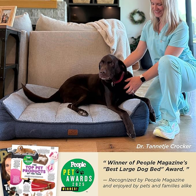 Bedsure SupportMax™ Orthopedic Dog Bed Medium Size Dog - Extra Thick Supportive Medium Dogs Beds with Waterproof Washable Cover, Comfort Pet Bed Sofa with Soft Sherpa and Nonskid Bottom, Blue, 35"