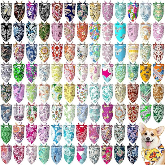 150 Pcs Paisley Dog Bandanas Bulk Pet Bibs Colorful Triangle Scarf Pet Paisley Bandanas for Medium Large Dogs Spring Summer Birthday Costume Decoration