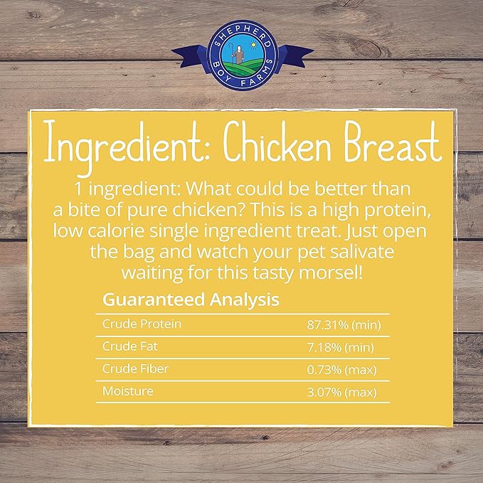 Shepherd Boy Farms Freeze Dried Dog and Cat Treats, Chicken Breast, All Natural Freeze-Dried Dog Treat & Snacks, Made in USA, High in Protein, Nutrition of Raw Food, Single Ingredient, 8oz