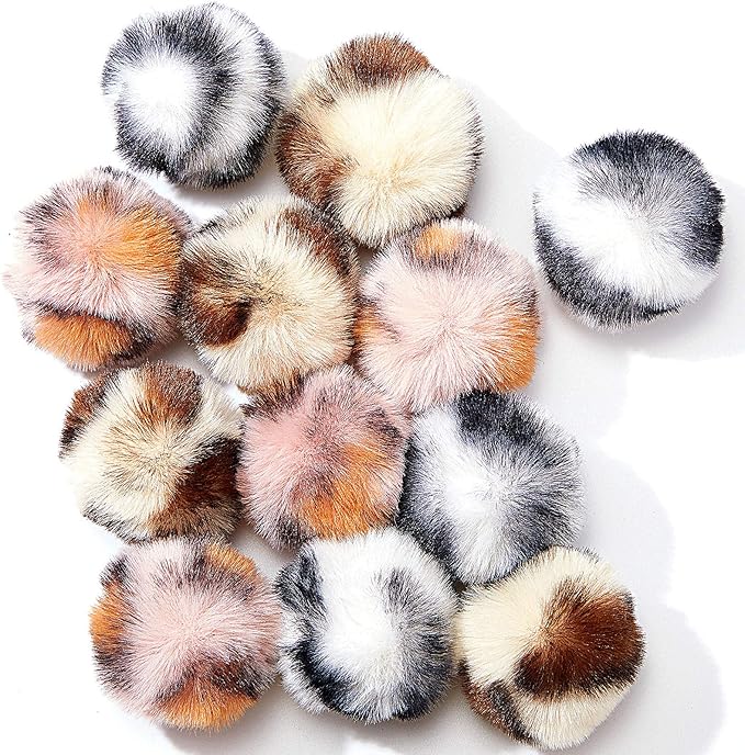 Weewooday 12 Pieces Cat Pom Pom Balls Toys Large Fuzzy Cat Ball Artificial Large Plush Ball for Cats Pets Interactive Playing Indoor(Pink,Leopard)
