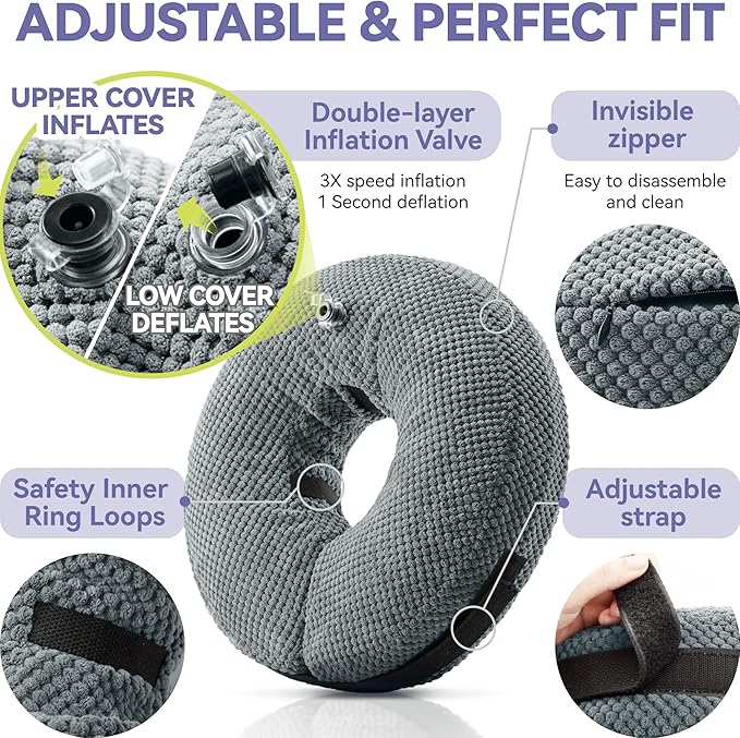 Soft Inflatable Dog Cone Collar Alternative After Surgery - Dog Neck Donut E Collar for Large Medium Small Dogs Cats Post Surgery - Recovery Collar to Stop Licking - Grey, XXL