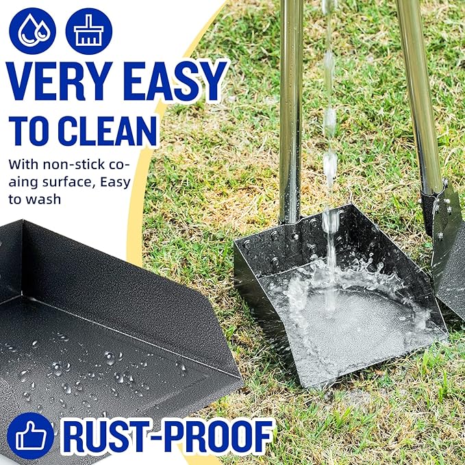Dog Pooper Scooper,Tray and Spade Set Poop Scooper for Dogs, Adjustable Long Handle Metal Pooper Scooper with Bin for Pet Waste Removal, No Bending Clean Up for Medium and Large Dogs