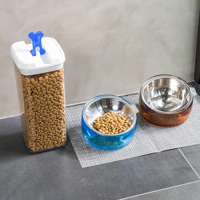 Felli Pet Oblik Slanted Dog Food Water Bowl Elevated Stainless Steel Oval Dish Ergonomic Angled Metal Feeder Spill Proof Non Slip, Raised Acrylic Cone for Bulldog Pug Small Medium (1.5Cup Sapphire)