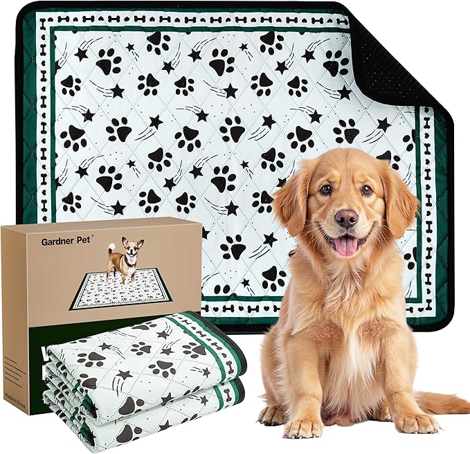 Gardner Pet Washable Dog Pee Pads,18'' x 24'' Non Slip Dog Mats with Great Urine Absorption, Reusable Puppy Pee Pads for Potty Training - 2 Pack