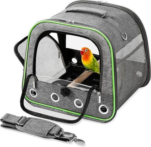 Suertree Upgraded Small Bird Carrier, Lightweight and Portable Travel Bird Cage with Stand and Easy Clean Tray, Parrot Parakeet Cockatiels Bird Travel Cage